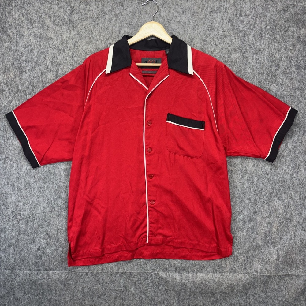 NXT 100% Rayon Bowling Shirt Mens Small Red Short Sleeve Rockabilly Button Front
